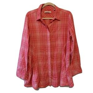 FOXCROFT NYC Womens Plus Size 14 Pink Multicolor Plaid Button Up Shirt